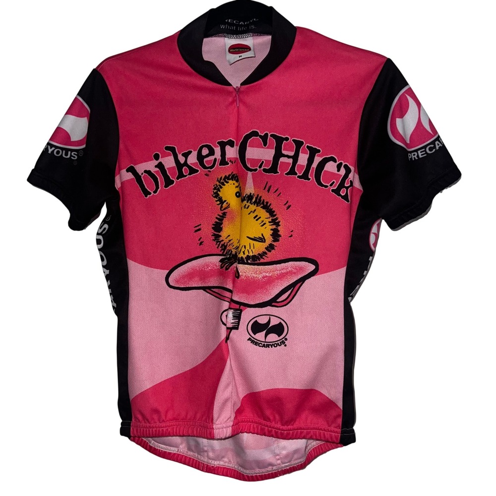 World Jerseys Biker Chick Pink Black Cycling Jersey Short Sleeve Medium Active
